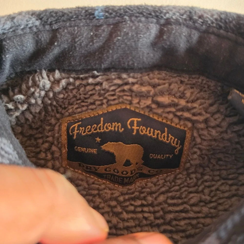 Freedom Foundry Boys Plaid Sherpa Lined Fleece Shirt Jacket Blue Grey L 14/16